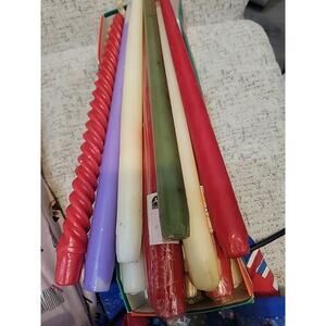 Lot 14 Taper Candles 12" NEW Unused Vintage RETRO RED GREEN WHITE 1 PURPLE GOLD